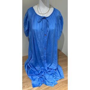 Lorraine NWT nightgown made in USA Lacy sleeves 2x‎ button down blue Cottagecore